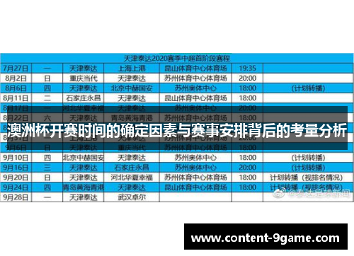 澳洲杯开赛时间的确定因素与赛事安排背后的考量分析