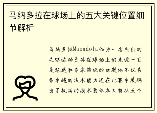 马纳多拉在球场上的五大关键位置细节解析